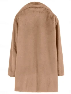 Discount Women's Faux Fur Coat Warm Breathable Pocket Fleece Lined Casual Plain Vacation Street Daily Wear Going out Single Breasted Regular Turndown Regular Fit Long Sleeve Outerwear Khaki Gray Fall Winter Women Puffers & Parka|Furs & Leathers