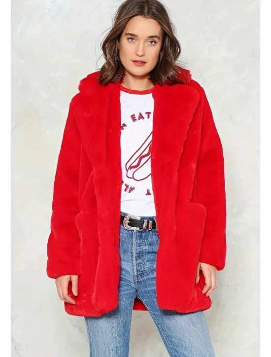 Women's Faux Fur Coat Warm Comfortable Pocket Knitting Elegant Fashion Daily Sweet Solid Color Home Casual Daily Wear Casual Daily Single Breasted Regular Lapel Slim Long Sleeve Outerwear Black White Women Furs & Leathers