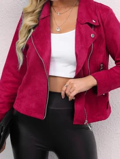 Clearance Women's Faux Leather Jacket Suede Jacket Zip up Jacket Spring Casual Motor Biker Jacket Winter Heated Jacket Women Jackets