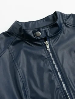 Outlet Women's Faux Leather Jacket Street Shopping Spring Fall Regular Coat Slim Windproof Chic & Modern Jacket Long Sleeve Solid Color Faux Fur Trim Denim Blue Black Blue Women Jackets