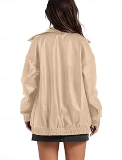 Outlet Women's Faux Leather Jacket Casual Jacket Outdoor Street Daily Wear Fall Winter Regular Coat Regular Fit Thermal Warm Breathable Stylish Casual Jacket Long Sleeve Plain with Pockets Full Zip Black Women Jackets