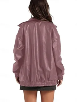 Outlet Women's Faux Leather Jacket Casual Jacket Outdoor Street Daily Wear Fall Winter Regular Coat Regular Fit Thermal Warm Breathable Stylish Casual Jacket Long Sleeve Plain with Pockets Full Zip Black Women Jackets