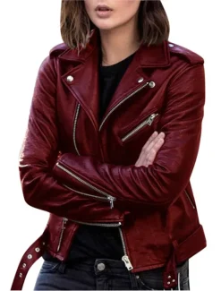 Hot Women's Faux Leather Jacket Jacket Comfortable Pocket Full Zip Casual Solid Color Street Daily Zipper Short Regular Turndown Regular Fit Long Sleeve Outerwear Black Wine Blue Fall Winter Women Jackets