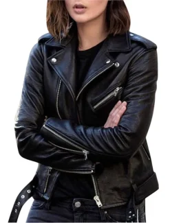 Hot Women's Faux Leather Jacket Jacket Comfortable Pocket Full Zip Casual Solid Color Street Daily Zipper Short Regular Turndown Regular Fit Long Sleeve Outerwear Black Wine Blue Fall Winter Women Jackets