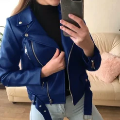 Sale Women's Faux Leather Jacket Full Zip Motorcycle Jacket Moto Biker Coat Waterproof Streetwear Regular Fit Outerwear With Belt Long Sleeve Fall Black Women Jackets