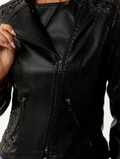 Outlet Women's Faux Leather Jacket Outdoor Street Daily Wear Fall Winter Short Coat Regular Fit Thermal Warm Breathable Stylish Casual Jacket Long Sleeve Plain with Pockets Full Zip Black Pink Red Women Jackets