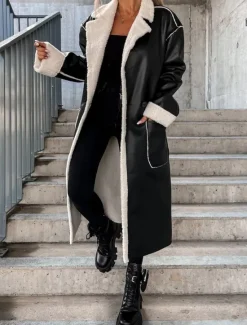 Women's Faux Leather Jacket Winter Coat Winter Jacket Windproof Warm Work Street Daily Wear Vacation Pocket Single Breasted Turndown Casual Street Style Solid Color Loose Fit Outerwear Long Sleeve Women Jackets|Coats & Trench Coats