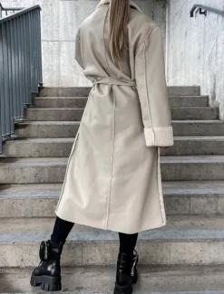 Women's Faux Leather Jacket Winter Coat Winter Jacket Windproof Warm Work Street Daily Wear Vacation Pocket Single Breasted Turndown Casual Street Style Solid Color Loose Fit Outerwear Long Sleeve Women Jackets|Coats & Trench Coats