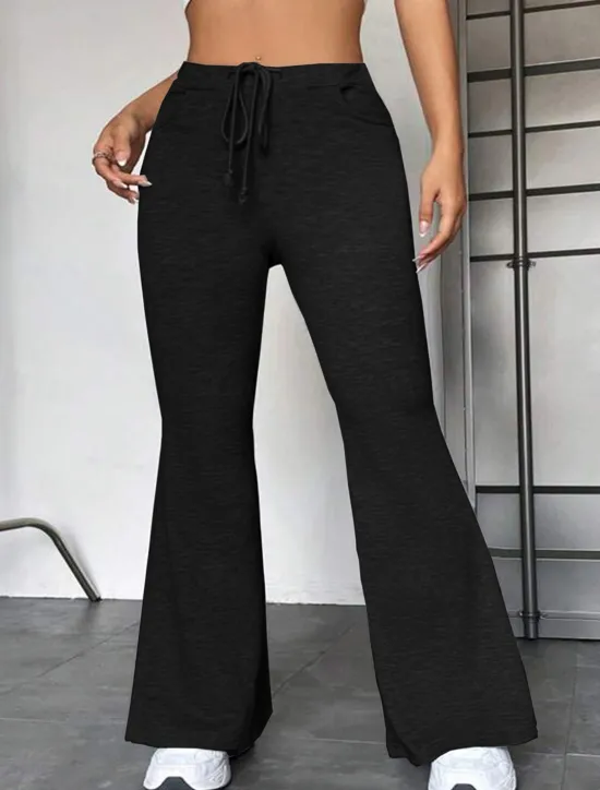 Online Women's Flare Leggings Fashion Streetwear Full Length High Waist Solid Color Pocket Elastic Drawstring Design High Cut Comfort Breathability Soft Micro-elastic Vacation Sports & Outdoor Street Black Women Pants