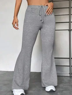 Online Women's Flare Leggings Fashion Streetwear Full Length High Waist Solid Color Pocket Elastic Drawstring Design High Cut Comfort Breathability Soft Micro-elastic Vacation Sports & Outdoor Street Black Women Pants