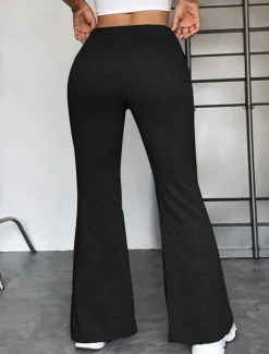 Online Women's Flare Leggings Fashion Streetwear Full Length High Waist Solid Color Pocket Elastic Drawstring Design High Cut Comfort Breathability Soft Micro-elastic Vacation Sports & Outdoor Street Black Women Pants