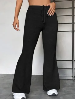 Online Women's Flare Leggings Fashion Streetwear Full Length High Waist Solid Color Pocket Elastic Drawstring Design High Cut Comfort Breathability Soft Micro-elastic Vacation Sports & Outdoor Street Black Women Pants