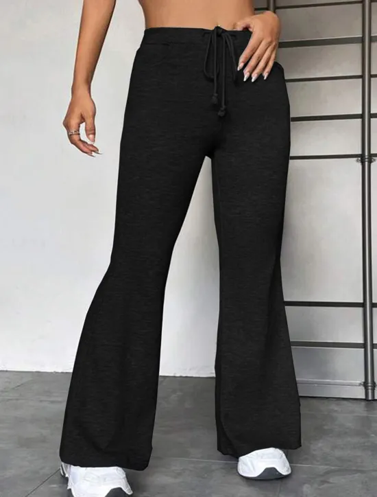 Online Women's Flare Leggings Fashion Streetwear Full Length High Waist Solid Color Pocket Elastic Drawstring Design High Cut Comfort Breathability Soft Micro-elastic Vacation Sports & Outdoor Street Black Women Pants