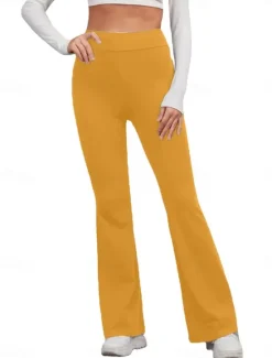 Best Women's Flare Leggings Fashion Streetwear Simple Full Length High Waist Solid Color High Cut Comfort Breathable Comfortable Micro-elastic Outdoor Vacation Yoga off white Black Yellow Red Fall Winter Women Pants