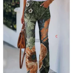 Best Women's Flared Pants Bell Bottom Pants Trousers Fashion Full Length Mid Waist Skull Flower / Floral Side Pockets Wide Leg Print Comfort Micro-elastic Halloween Weekend Navy-blue Rainbow Sky Blue And Women Leggings
