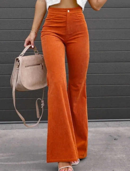 Outlet Women's Flared Pants Chinos Fashion Streetwear Full Length High Waist Plain High Cut Comfort Outdoor Micro-elastic Office Street Daily Black Wine Orange Dark Blue Spring Fall Regular Fit Women Pants