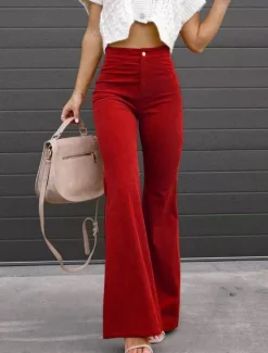Outlet Women's Flared Pants Chinos Fashion Streetwear Full Length High Waist Plain High Cut Comfort Outdoor Micro-elastic Office Street Daily Black Wine Orange Dark Blue Spring Fall Regular Fit Women Pants