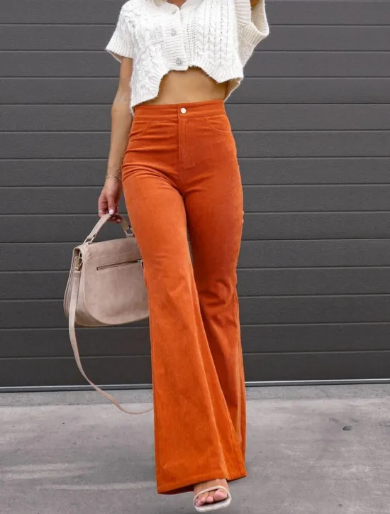 Outlet Women's Flared Pants Chinos Fashion Streetwear Full Length High Waist Plain High Cut Comfort Outdoor Micro-elastic Office Street Daily Black Wine Orange Dark Blue Spring Fall Regular Fit Women Pants