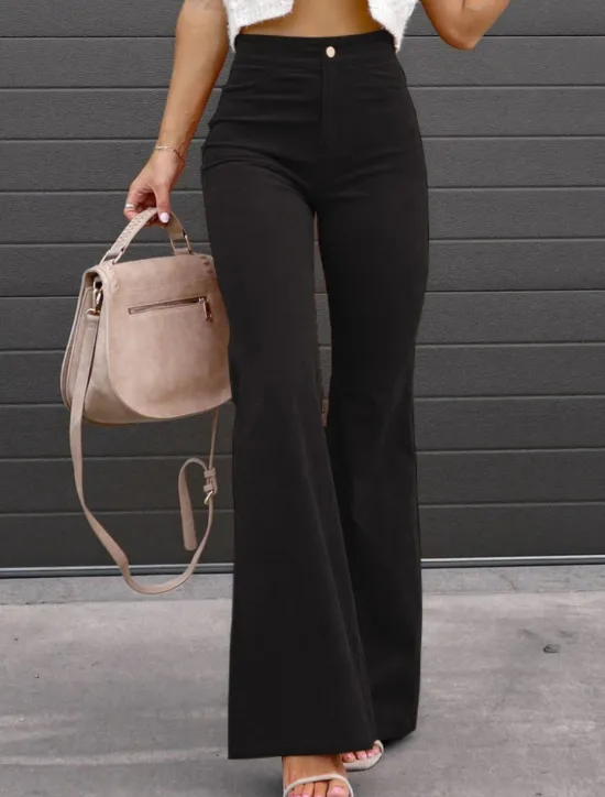 Outlet Women's Flared Pants Chinos Fashion Streetwear Full Length High Waist Plain High Cut Comfort Outdoor Micro-elastic Office Street Daily Black Wine Orange Dark Blue Spring Fall Regular Fit Women Pants