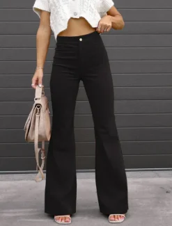 Outlet Women's Flared Pants Chinos Fashion Streetwear Full Length High Waist Plain High Cut Comfort Outdoor Micro-elastic Office Street Daily Black Wine Orange Dark Blue Spring Fall Regular Fit Women Pants