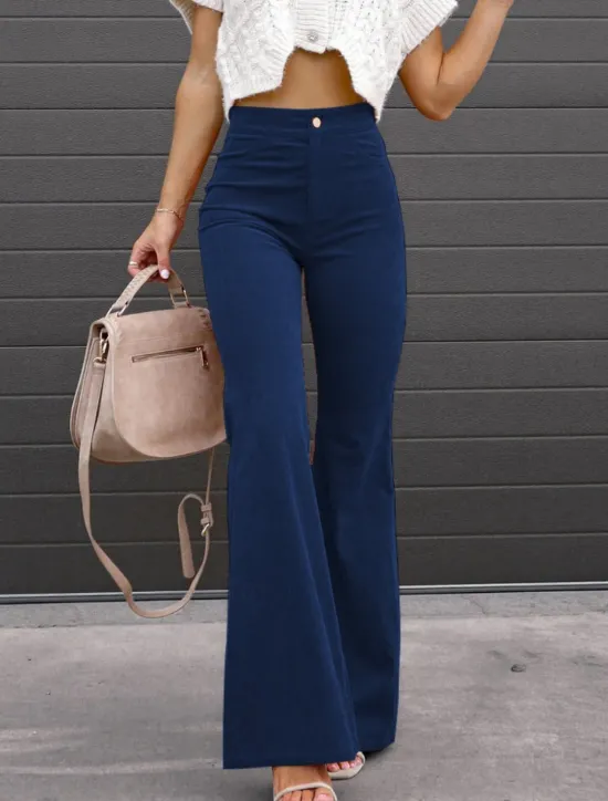Outlet Women's Flared Pants Chinos Fashion Streetwear Full Length High Waist Plain High Cut Comfort Outdoor Micro-elastic Office Street Daily Black Wine Orange Dark Blue Spring Fall Regular Fit Women Pants