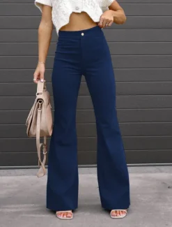 Outlet Women's Flared Pants Chinos Fashion Streetwear Full Length High Waist Plain High Cut Comfort Outdoor Micro-elastic Office Street Daily Black Wine Orange Dark Blue Spring Fall Regular Fit Women Pants