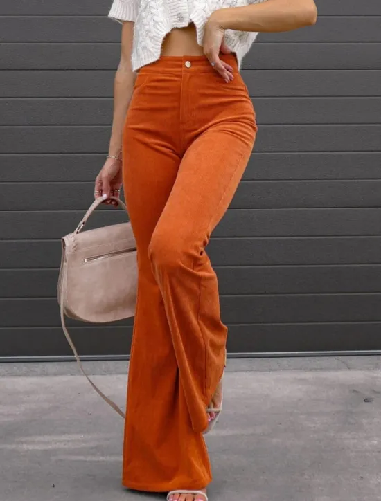 Outlet Women's Flared Pants Chinos Fashion Streetwear Full Length High Waist Plain High Cut Comfort Outdoor Micro-elastic Office Street Daily Black Wine Orange Dark Blue Spring Fall Regular Fit Women Pants