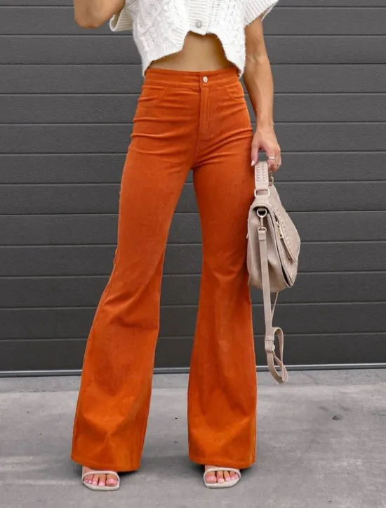 Outlet Women's Flared Pants Chinos Fashion Streetwear Full Length High Waist Plain High Cut Comfort Outdoor Micro-elastic Office Street Daily Black Wine Orange Dark Blue Spring Fall Regular Fit Women Pants