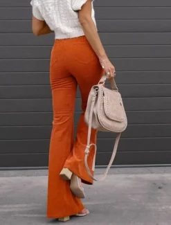 Outlet Women's Flared Pants Chinos Fashion Streetwear Full Length High Waist Plain High Cut Comfort Outdoor Micro-elastic Office Street Daily Black Wine Orange Dark Blue Spring Fall Regular Fit Women Pants