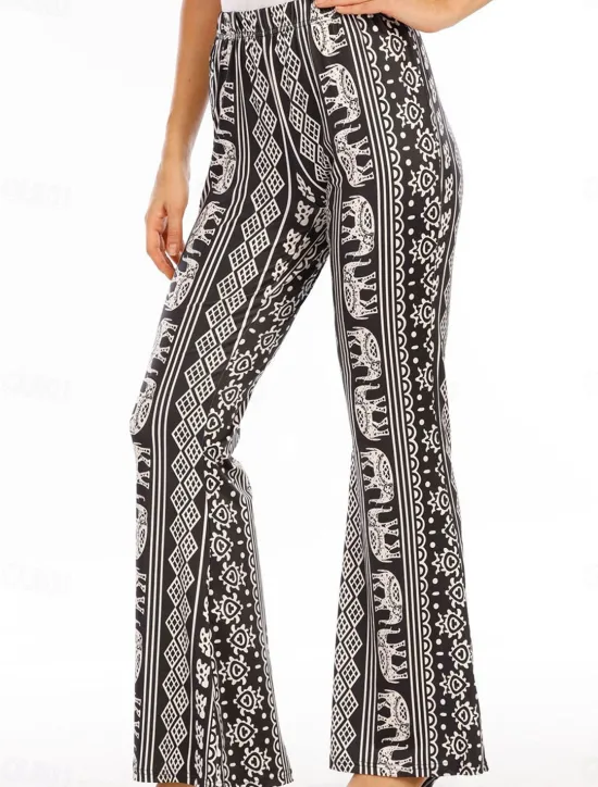 Discount Women's Flared Pants Fashion Streetwear Full Length High Waist Graphic Vintage Style Comfort Outdoor Micro-elastic Vacation Street Daily Black Pink Orange Rainbow Summer Spring Fall Regular Fit Women Pants
