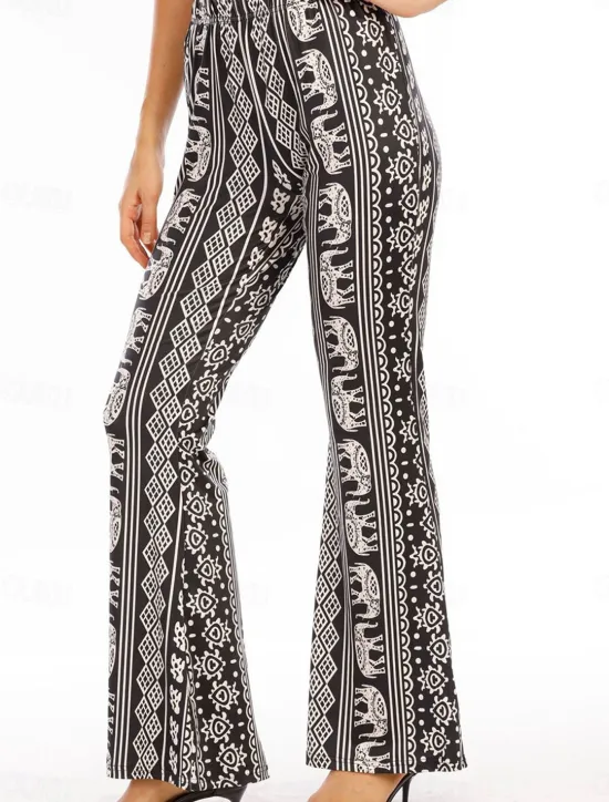 Discount Women's Flared Pants Fashion Streetwear Full Length High Waist Graphic Vintage Style Comfort Outdoor Micro-elastic Vacation Street Daily Black Pink Orange Rainbow Summer Spring Fall Regular Fit Women Pants