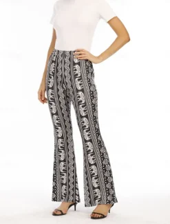 Discount Women's Flared Pants Fashion Streetwear Full Length High Waist Graphic Vintage Style Comfort Outdoor Micro-elastic Vacation Street Daily Black Pink Orange Rainbow Summer Spring Fall Regular Fit Women Pants