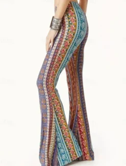 Discount Women's Flared Pants Fashion Streetwear Full Length High Waist Graphic Vintage Style Comfort Outdoor Micro-elastic Vacation Street Daily Black Pink Orange Rainbow Summer Spring Fall Regular Fit Women Pants