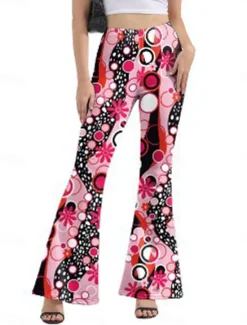 Discount Women's Flared Pants Fashion Streetwear Full Length High Waist Graphic Vintage Style Comfort Outdoor Micro-elastic Vacation Street Daily Black Pink Orange Rainbow Summer Spring Fall Regular Fit Women Pants
