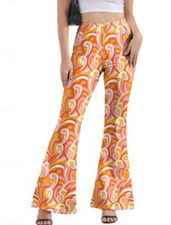 Discount Women's Flared Pants Fashion Streetwear Full Length High Waist Graphic Vintage Style Comfort Outdoor Micro-elastic Vacation Street Daily Black Pink Orange Rainbow Summer Spring Fall Regular Fit Women Pants