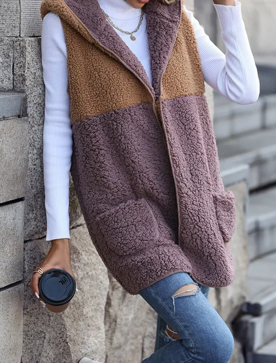 Best Women's Fleece Jacket Fleece Vest Teddy Coat Warm Breathable Patchwork Pocket Fleece Lined Casual Color Block Vacation Street Daily Wear Going out Open Front Regular Hoodie Regular Fit Sleeveless Women Jackets|Vest