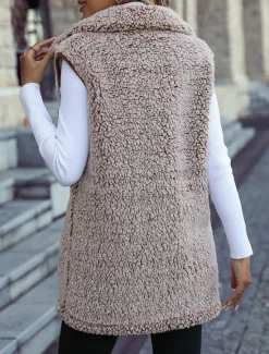 Discount Women's Fleece Jacket Fleece Vest Teddy Coat Warm Breathable Pocket Fleece Lined Casual Plain Vacation Street Daily Wear Going out Single Breasted Regular Turndown Regular Fit Sleeveless Outerwear Women Vest