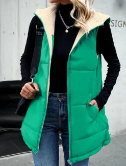 Women's Fleece Jacket Fleece Vest Teddy Coat Warm Breathable Zipper Pocket Fleece Lined Casual Plain Vacation Street Daily Wear Going out Zipper Regular Hoodie Regular Fit Sleeveless Outerwear Gray Women Puffers & Parka