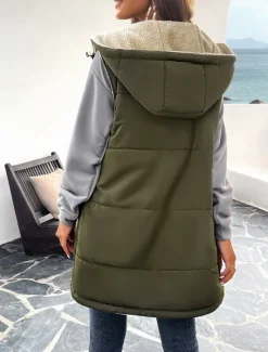 Women's Fleece Jacket Fleece Vest Teddy Coat Warm Breathable Zipper Pocket Fleece Lined Casual Plain Vacation Street Daily Wear Going out Zipper Regular Hoodie Regular Fit Sleeveless Outerwear Gray Women Puffers & Parka