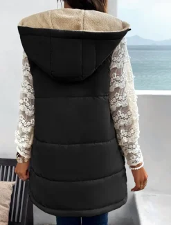 Women's Fleece Jacket Fleece Vest Teddy Coat Warm Breathable Zipper Pocket Fleece Lined Casual Plain Vacation Street Daily Wear Going out Zipper Regular Hoodie Regular Fit Sleeveless Outerwear Gray Women Puffers & Parka