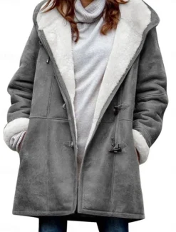 Sale Women's Fleece Jacket Teddy Coat Hoodie Jacket Warm Breathable Pocket Fleece Lined Casual Plain Vacation Street Daily Wear Going out Single Breasted Regular Hoodie Regular Fit Long Sleeve Outerwear Women Puffers & Parka|Jackets
