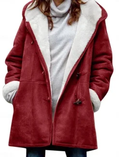 Sale Women's Fleece Jacket Teddy Coat Hoodie Jacket Warm Breathable Pocket Fleece Lined Casual Plain Vacation Street Daily Wear Going out Single Breasted Regular Hoodie Regular Fit Long Sleeve Outerwear Women Puffers & Parka|Jackets