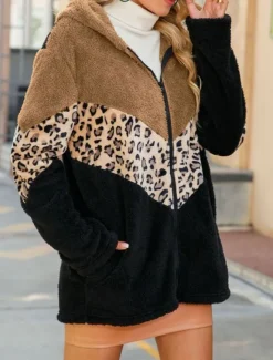 Clearance Women's Fleece Jacket Teddy Coat Hoodie Jacket Warm Breathable Zipper Pocket Fleece Lined Casual Leopard Vacation Street Daily Wear Going out Zipper Regular Hoodie Regular Fit Long Sleeve Outerwear Women Jackets