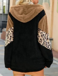 Clearance Women's Fleece Jacket Teddy Coat Hoodie Jacket Warm Breathable Zipper Pocket Fleece Lined Casual Leopard Vacation Street Daily Wear Going out Zipper Regular Hoodie Regular Fit Long Sleeve Outerwear Women Jackets