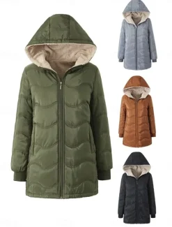 Outlet Women's Fleece Jacket Teddy Coat Hoodie Jacket Warm Breathable Zipper Pocket Fleece Lined Casual Plain Vacation Street Daily Wear Going out Zipper Regular Hoodie Regular Fit Long Sleeve Outerwear Women Puffers & Parka|Jackets