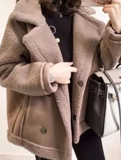Hot Women's Fleece Jacket Teddy Coat Hoodie Jacket Warm Breathable Buttons Pocket Fleece Lined Casual Plain Vacation Street Daily Wear Going out Single Breasted Regular Turndown Regular Fit Long Sleeve Women Puffers & Parka|Jackets