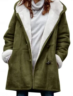 Sale Women's Fleece Jacket Teddy Coat Warm Breathable Pocket Fleece Lined Casual Plain Vacation Street Daily Wear Going out Single Breasted Regular Hoodie Regular Fit Long Sleeve Outerwear Black Brown Women Puffers & Parka