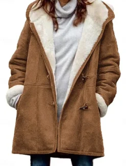 Sale Women's Fleece Jacket Teddy Coat Warm Breathable Pocket Fleece Lined Casual Plain Vacation Street Daily Wear Going out Single Breasted Regular Hoodie Regular Fit Long Sleeve Outerwear Black Brown Women Puffers & Parka