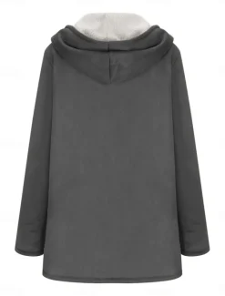 Discount Women's Fleece Jacket Teddy Coat Warm Breathable Buttons Pocket Fleece Lined Casual Plain Vacation Street Daily Wear Going out Zipper Long Hoodie Regular Fit Long Sleeve Outerwear Brown Khaki Gray Women Puffers & Parka