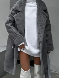 Online Women's Fleece Jacket Teddy Coat Warm Breathable Pocket Fleece Lined Casual Plain Vacation Street Daily Wear Going out Single Breasted Regular Turndown Regular Fit Long Sleeve Outerwear White Khaki Women Puffers & Parka